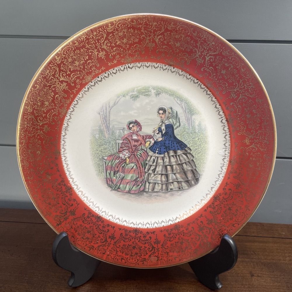 1940's IMPERIAL BY SALEM Victorian Ladies 10.75" 23K GOLD TRIM COLLECTORS PLATE